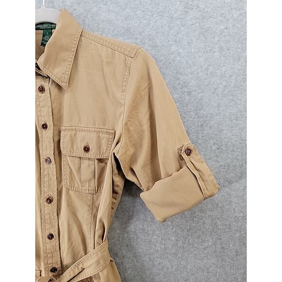 Lauren Jeans Co RALPH LAUREN Womens Sz 2 Dress Cotton Safari Tan Roll Tabs Belt - Picture 7 of 16